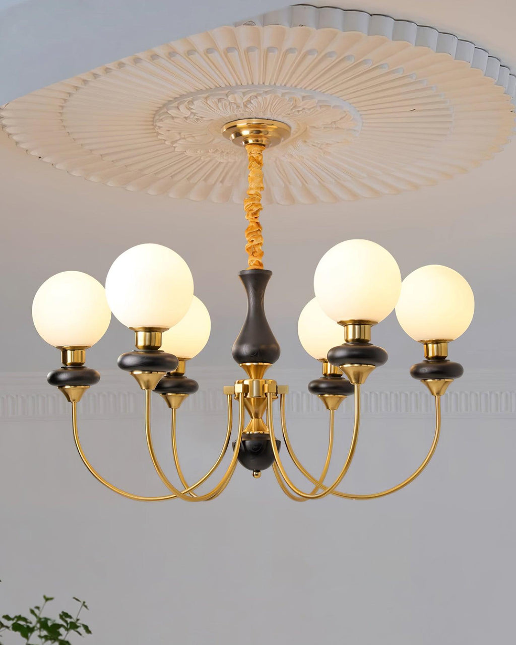 Lustra Lustre Laiton Bras Courbés Noyer Vintage Élégant - Neutralighting