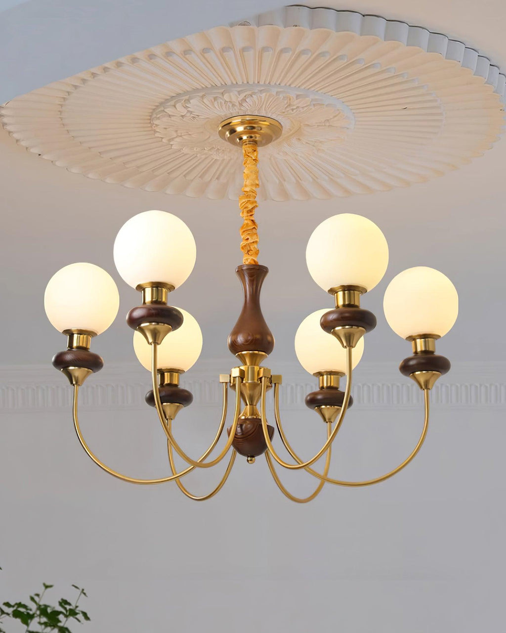 Lustra Lustre Laiton Bras Courbés Noyer Vintage Élégant - Neutralighting