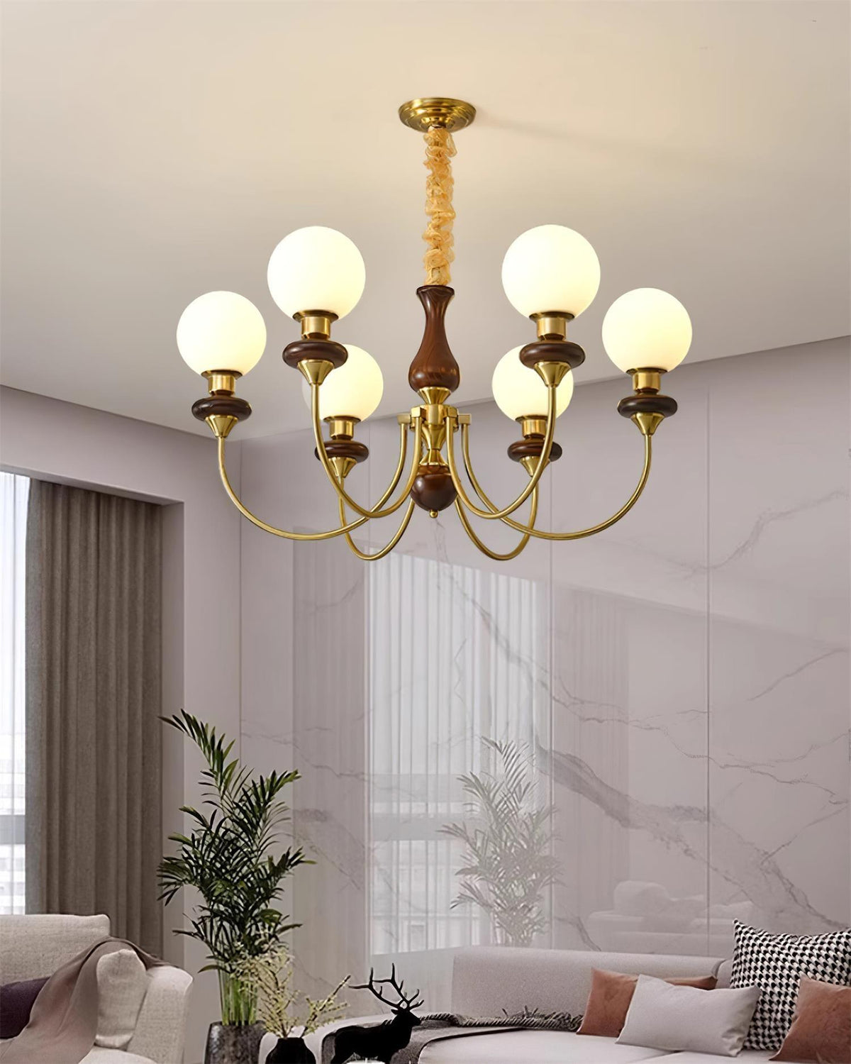 Lustra Lustre Laiton Bras Courbés Noyer Vintage Élégant - Neutralighting