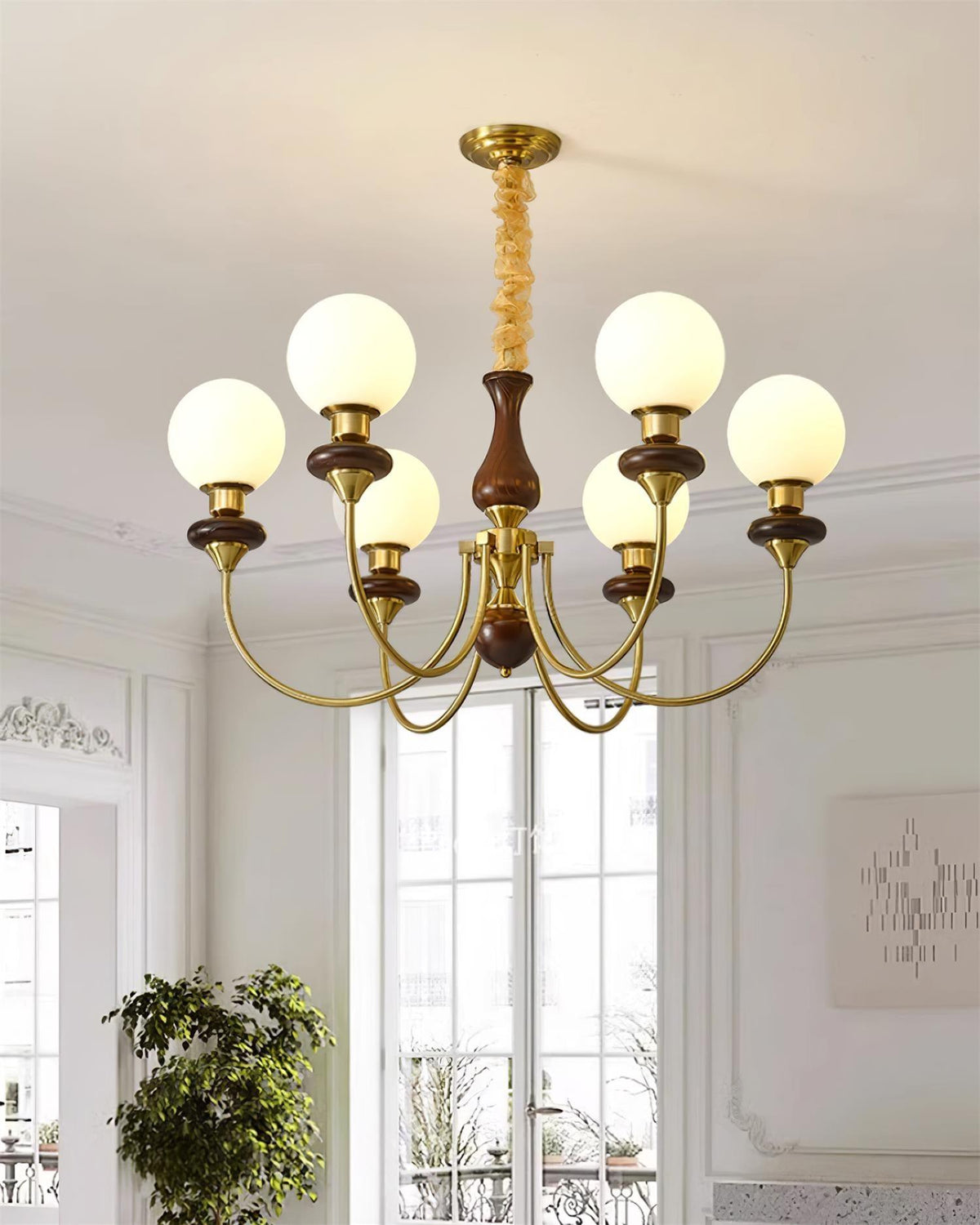 Lustra Lustre Laiton Bras Courbés Noyer Vintage Élégant - Neutralighting