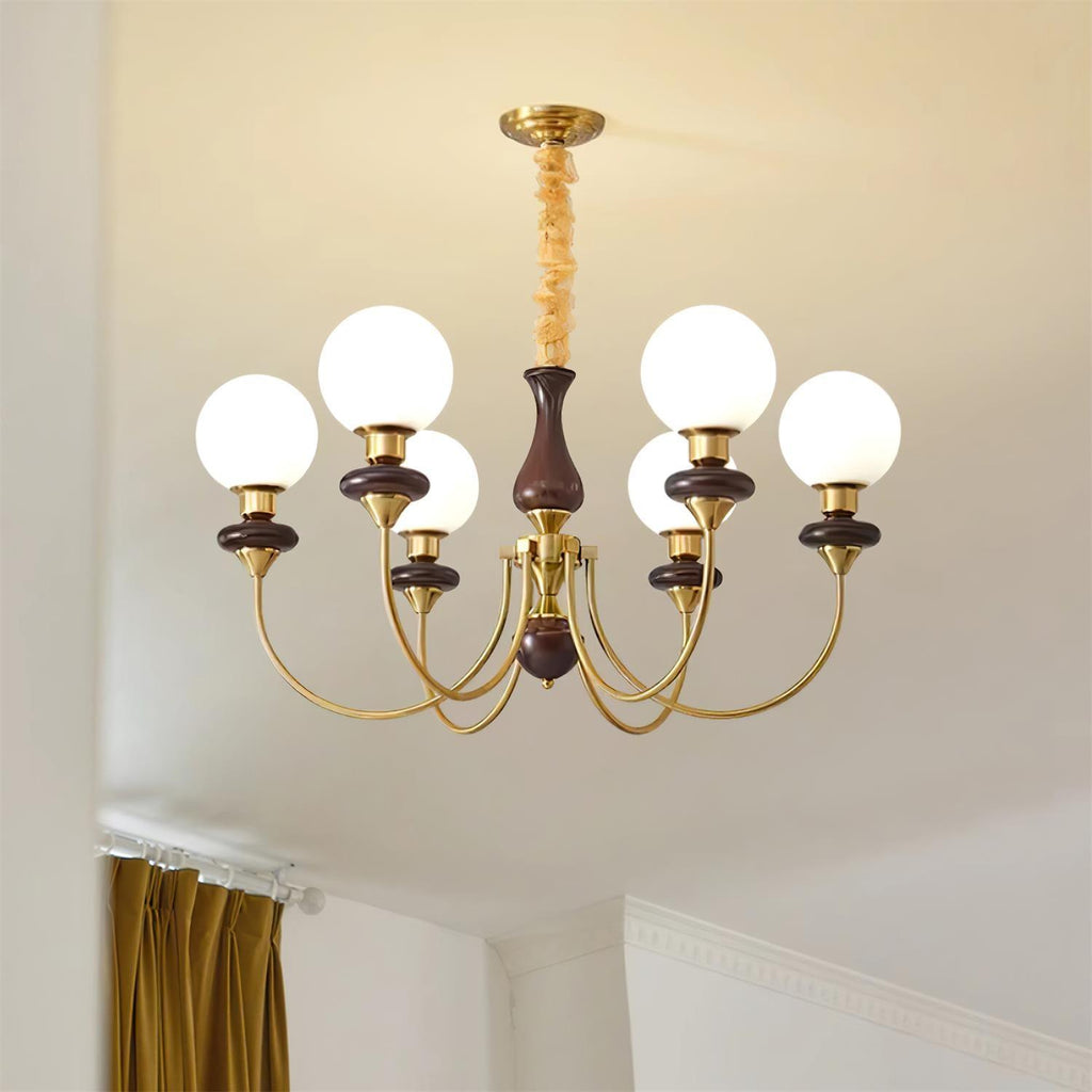 Lustra Lustre Laiton Bras Courbés Noyer Vintage Élégant - Neutralighting