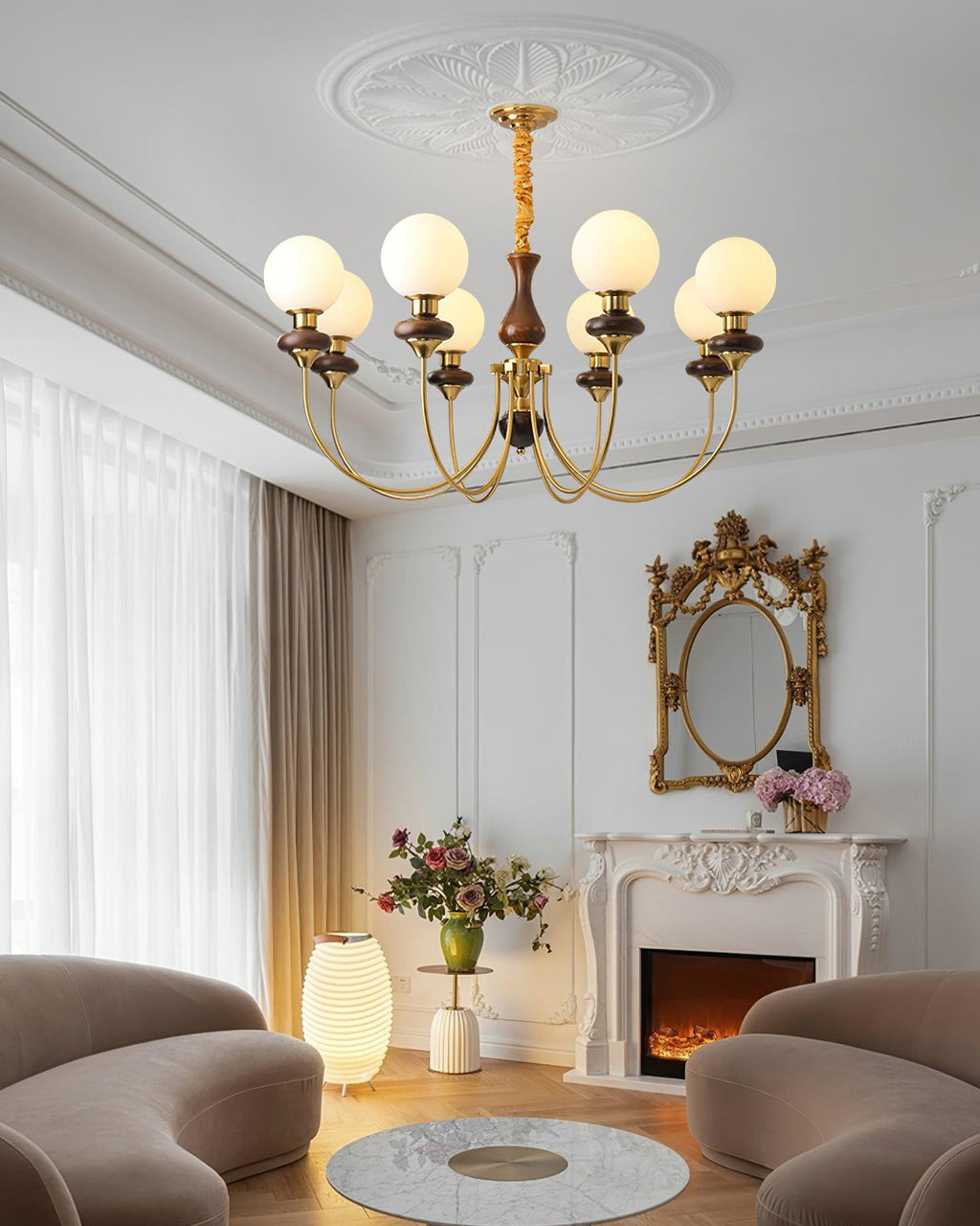 Lustra Lustre Laiton Bras Courbés Noyer Vintage Élégant - Neutralighting