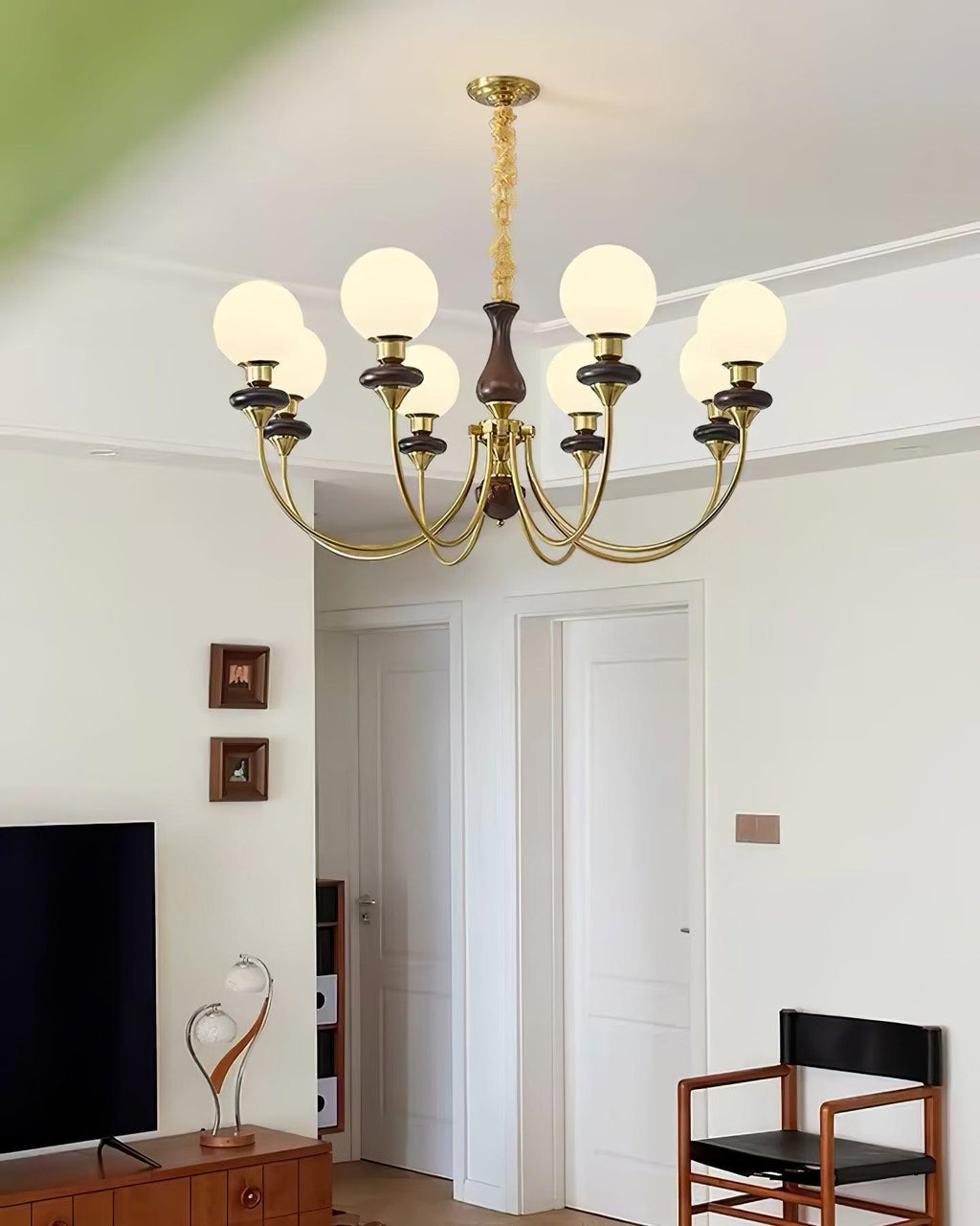 Lustra Lustre Laiton Bras Courbés Noyer Vintage Élégant - Neutralighting