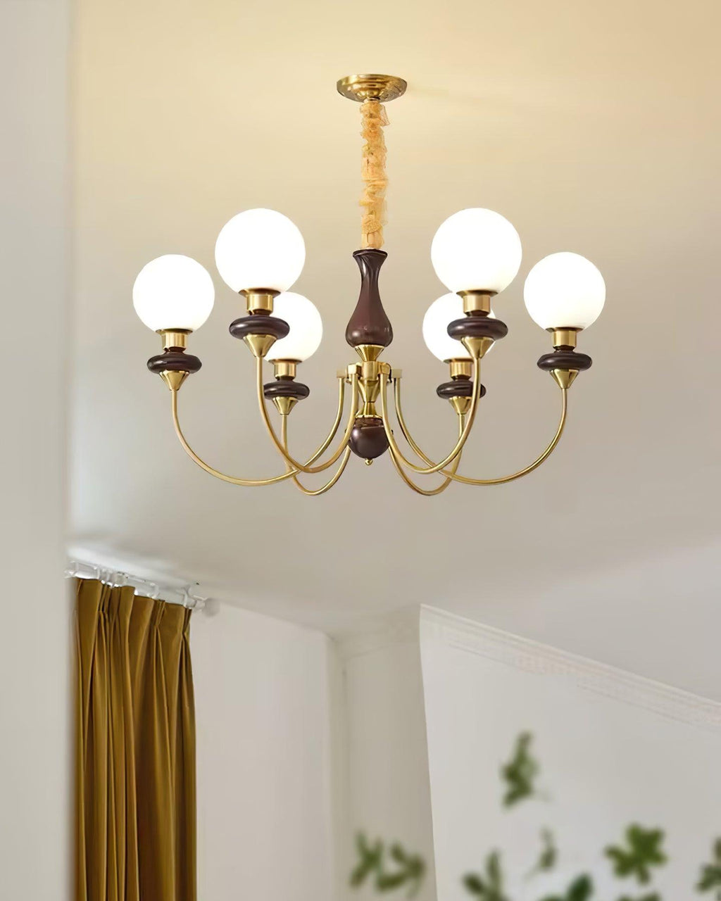 Lustra Lustre Laiton Bras Courbés Noyer Vintage Élégant - Neutralighting