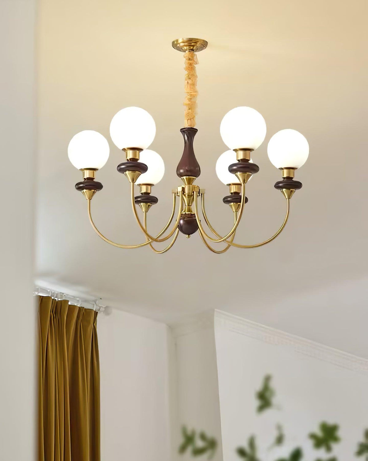 Lustra Lustre Laiton Bras Courbés Noyer Vintage Élégant - Neutralighting