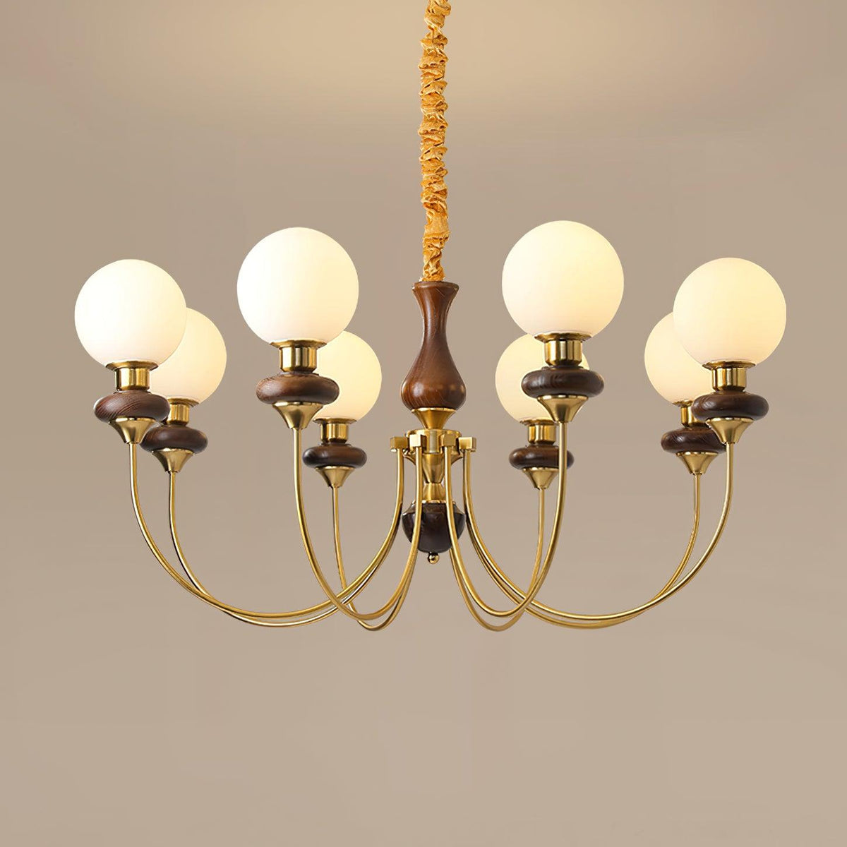 Lustra Lustre Laiton Bras Courbés Noyer Vintage Élégant - Neutralighting