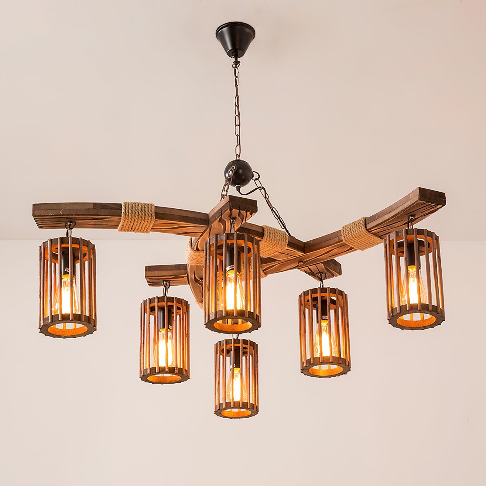 Lustra Chandelier Rétro en Bois Massif Industriel - Neutralighting