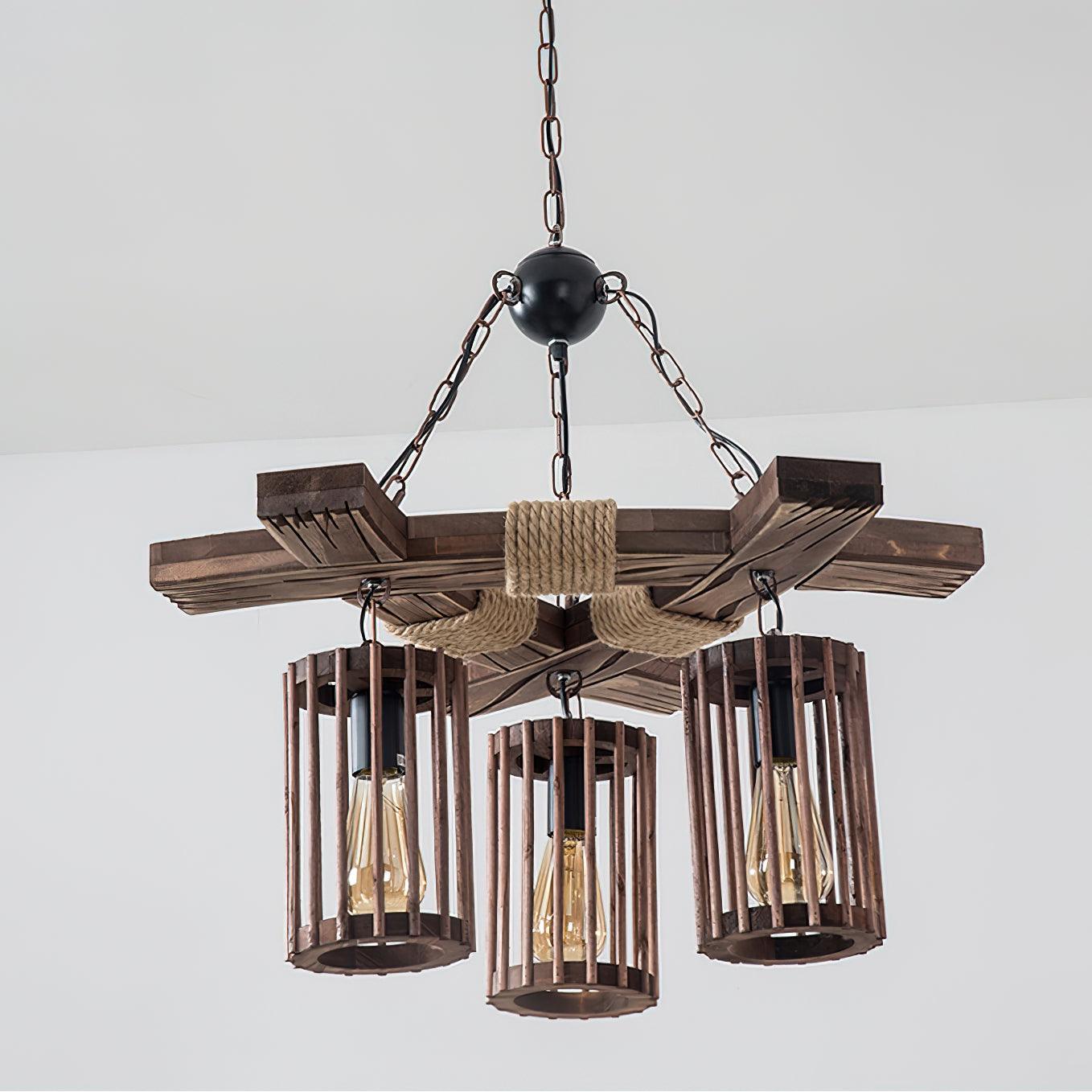 Lustra Chandelier Rétro en Bois Massif Industriel - Neutralighting