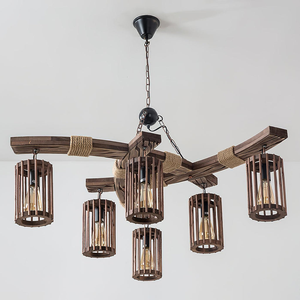 Lustra Chandelier Rétro en Bois Massif Industriel - Neutralighting