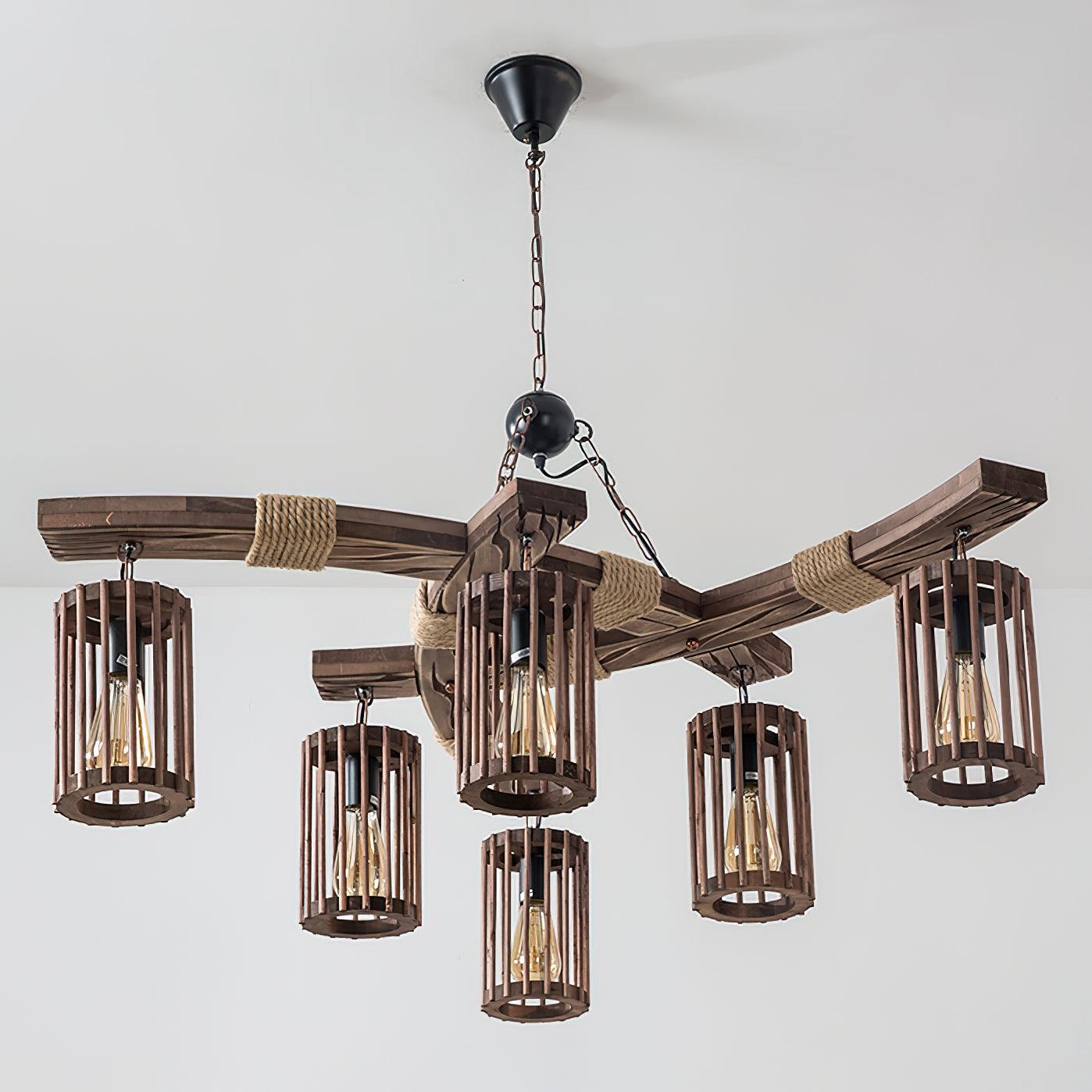 Lustra Chandelier Rétro en Bois Massif Industriel - Neutralighting