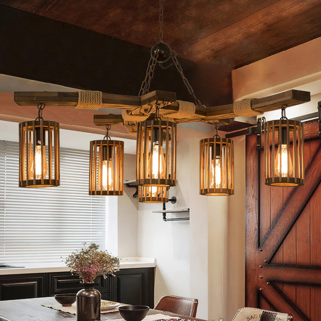 Lustra Chandelier Rétro en Bois Massif Industriel - Neutralighting