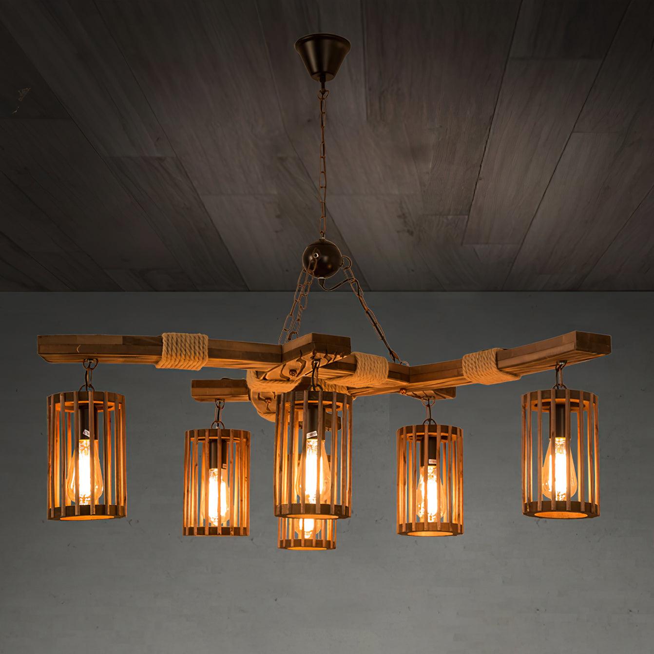Lustra Chandelier Rétro en Bois Massif Industriel - Neutralighting