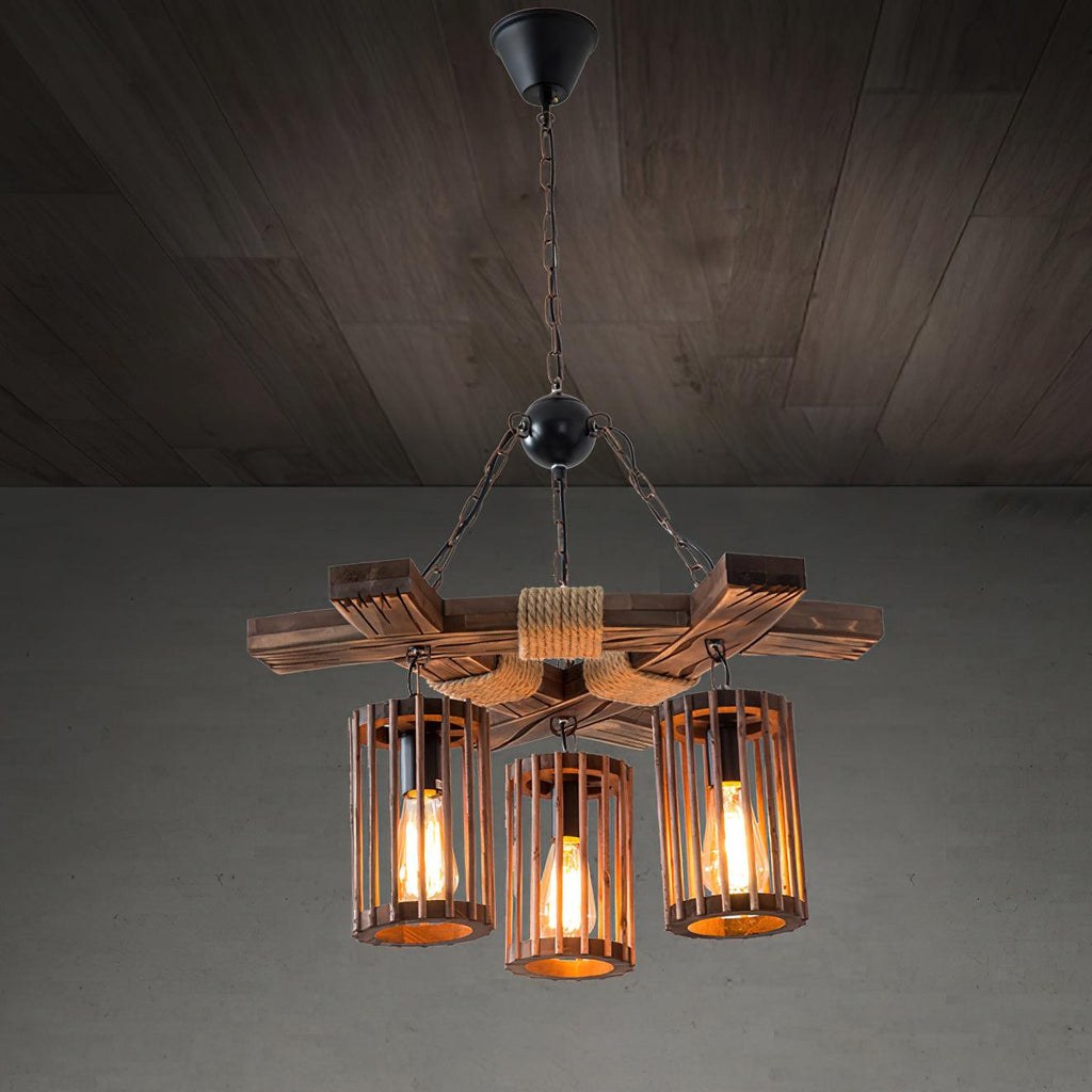Lustra Chandelier Rétro en Bois Massif Industriel - Neutralighting