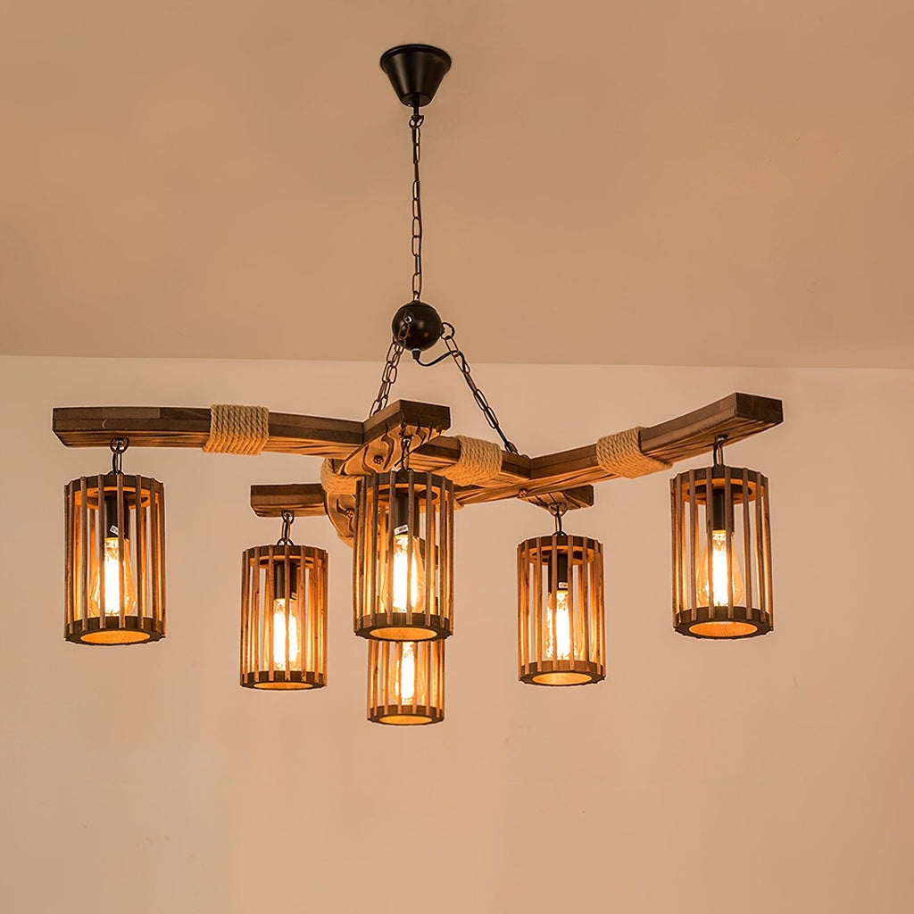 Lustra Chandelier Rétro en Bois Massif Industriel - Neutralighting