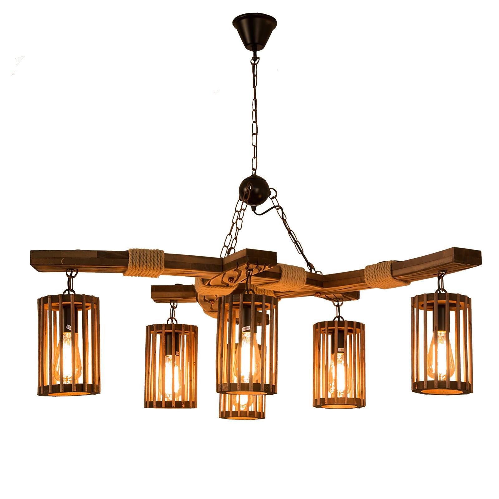 Lustra Chandelier Rétro en Bois Massif Industriel - Neutralighting