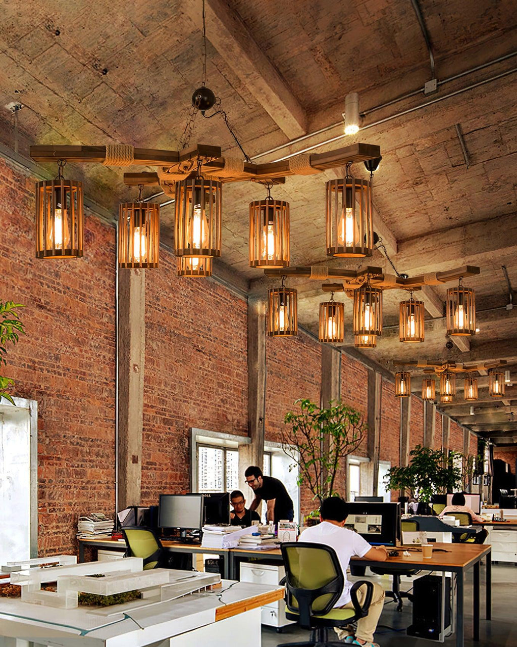 Lustra Chandelier Rétro en Bois Massif Industriel - Neutralighting