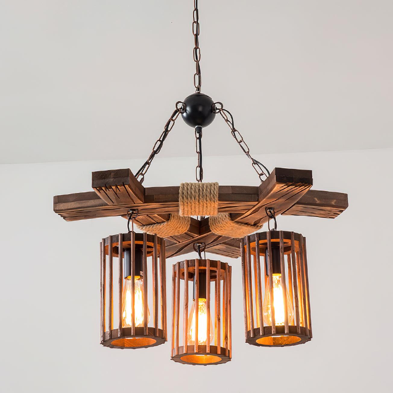 Lustra Chandelier Rétro en Bois Massif Industriel - Neutralighting