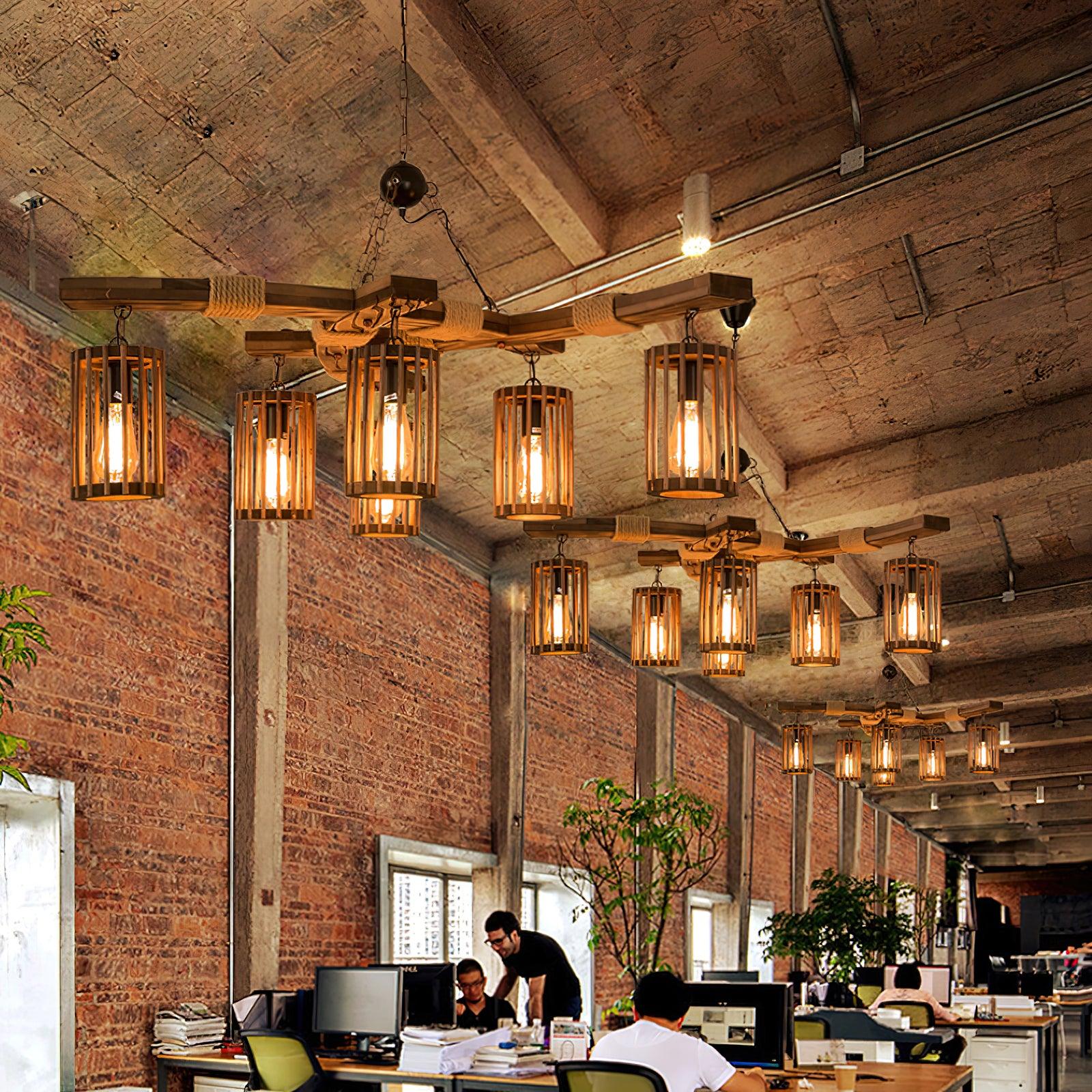 Lustra Chandelier Rétro en Bois Massif Industriel - Neutralighting