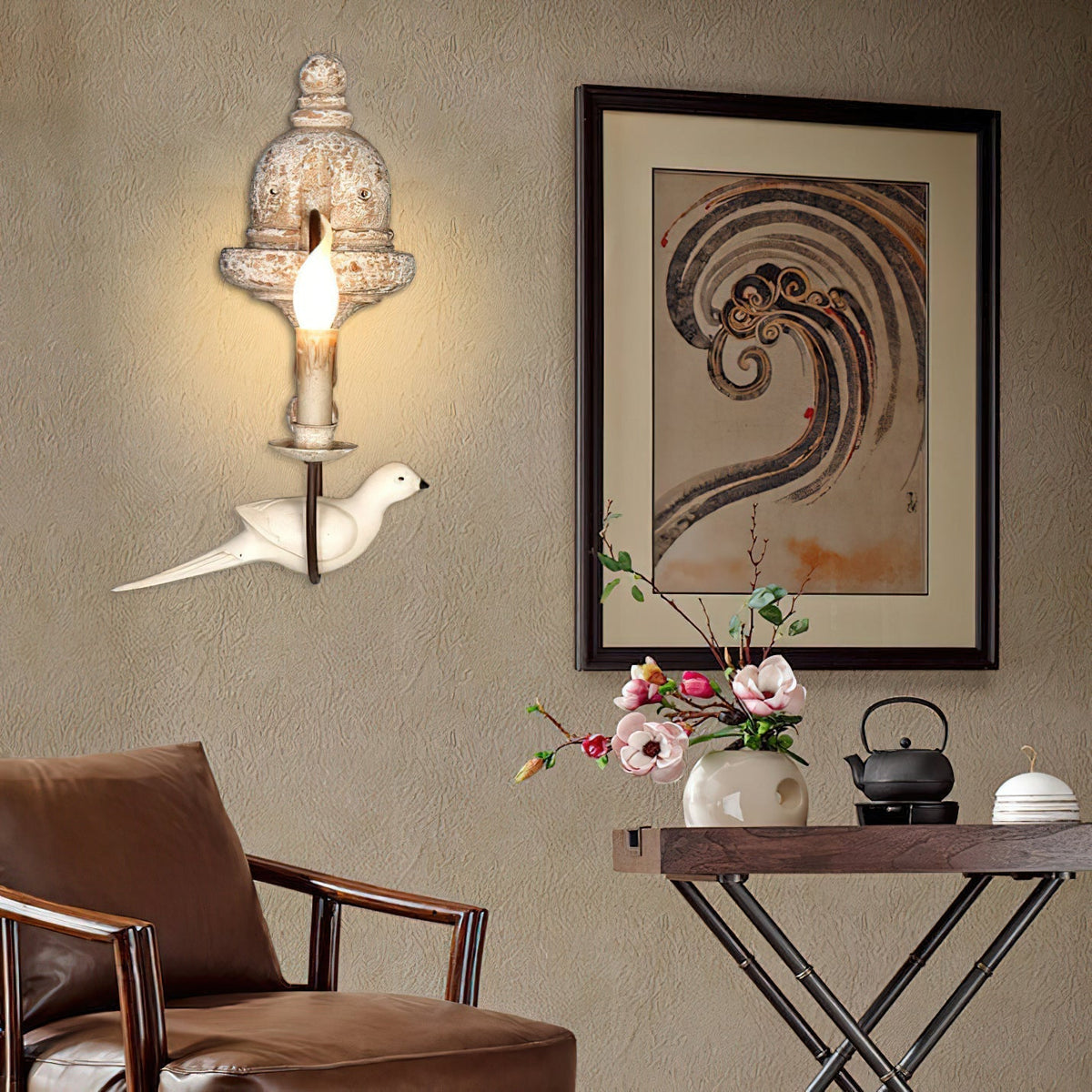 Syraean Applique Murale Métal Bois Rétro Vintage Oiseau - Neutralighting