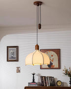 Revi Suspension Lampe Bois Tissu Festonné Réglable - Neutralighting