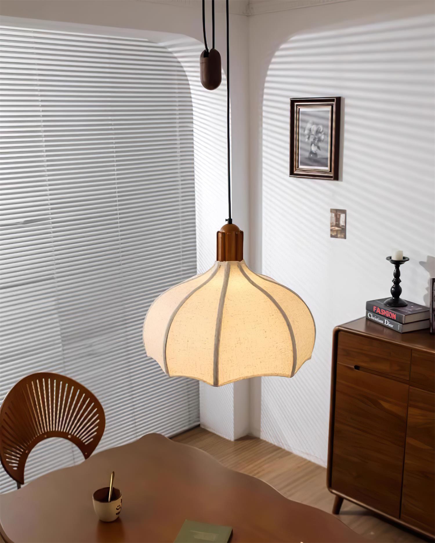 Revi Suspension Lampe Bois Tissu Festonné Réglable - Neutralighting