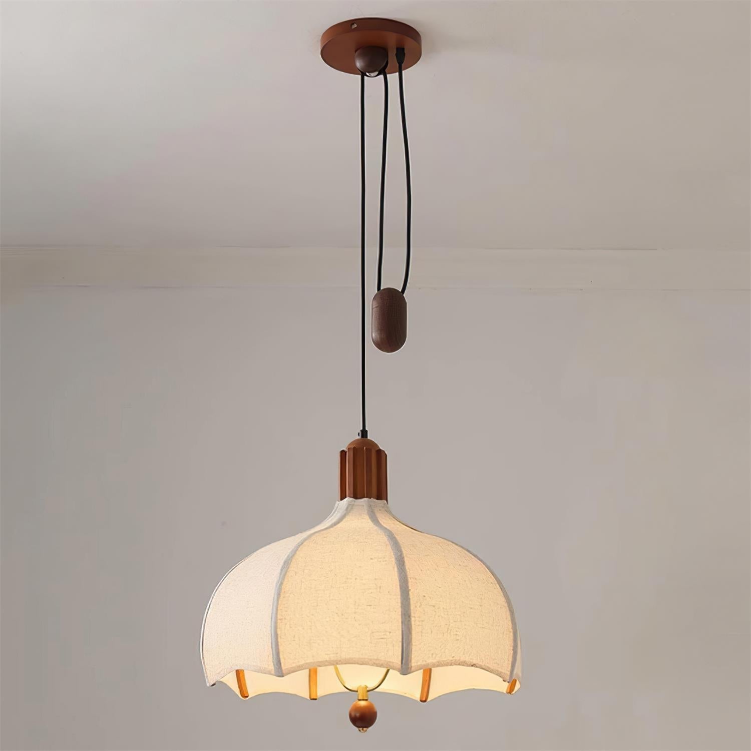 Revi Suspension Lampe Bois Tissu Festonné Réglable - Neutralighting