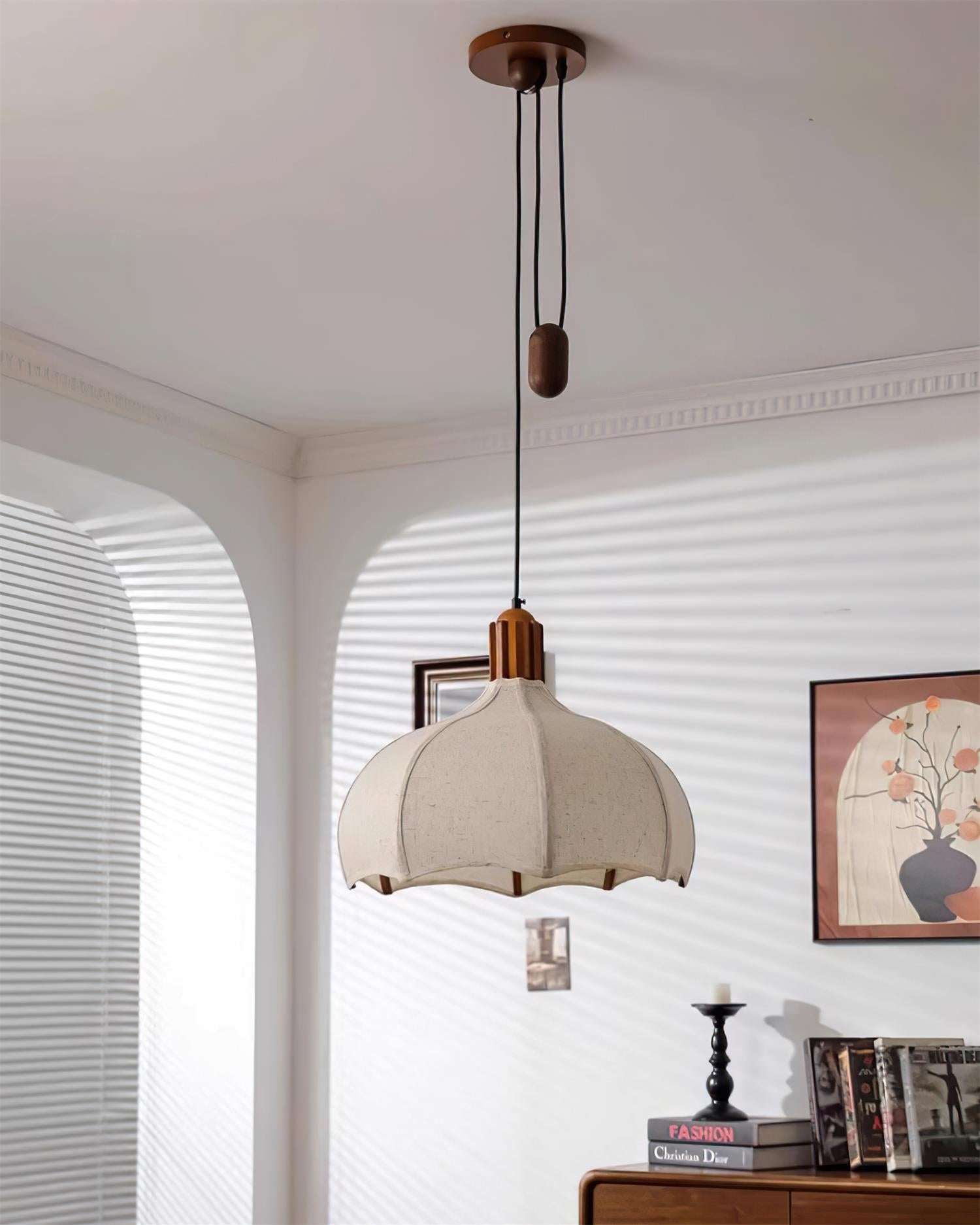 Revi Suspension Lampe Bois Tissu Festonné Réglable - Neutralighting