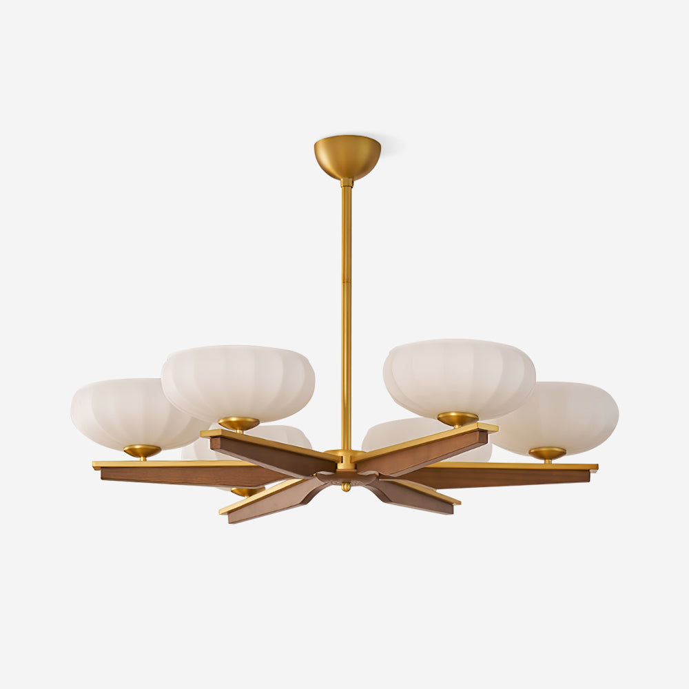 Lustre Bras en Bois de Noyer et Abat-jours en Verre Opale Style Mi-siècle - Neutralighting