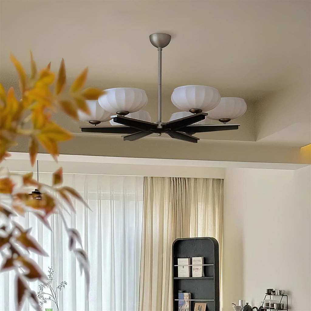 Lustre Bras en Bois de Noyer et Abat-jours en Verre Opale Style Mi-siècle - Neutralighting