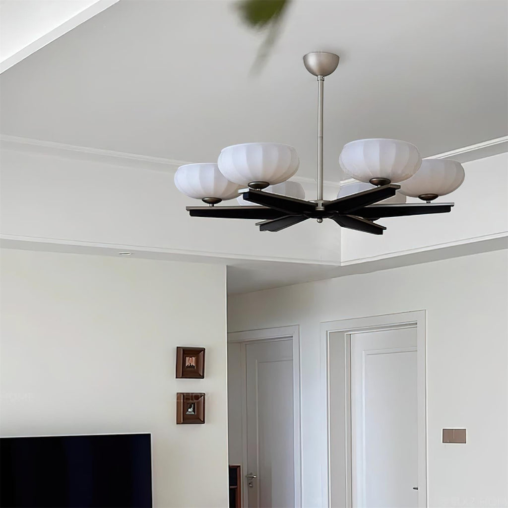 Lustre Bras en Bois de Noyer et Abat-jours en Verre Opale Style Mi-siècle - Neutralighting
