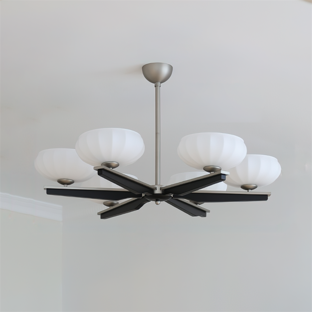 Lustre Bras en Bois de Noyer et Abat-jours en Verre Opale Style Mi-siècle - Neutralighting