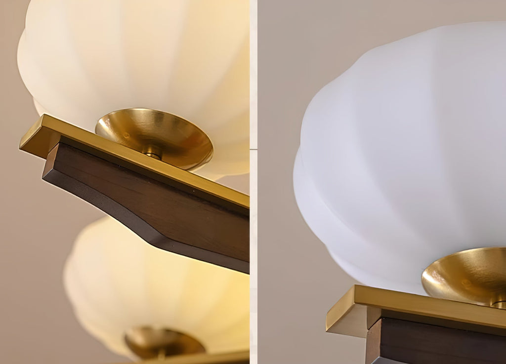 Lustre Bras en Bois de Noyer et Abat-jours en Verre Opale Style Mi-siècle - Neutralighting