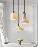 Eclipse Pendant Lamp Ribbed White Ceramic with Brass Handle - Neutralighting