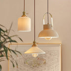 Eclipse Pendant Lamp Ribbed White Ceramic with Brass Handle - Neutralighting