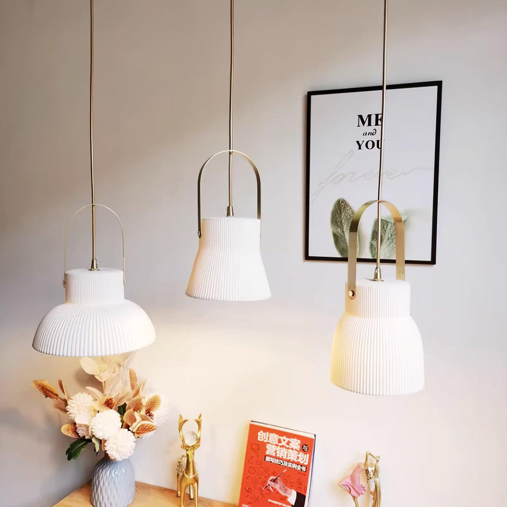Eclipse Pendant Lamp Ribbed White Ceramic with Brass Handle - Neutralighting