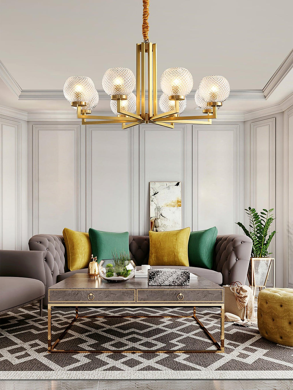 Vera Lustre en Laiton Avec Verre Cannelé - Neutralighting