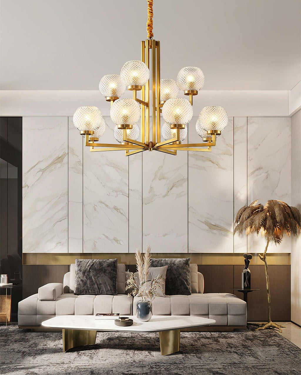 Vera Lustre en Laiton Avec Verre Cannelé - Neutralighting