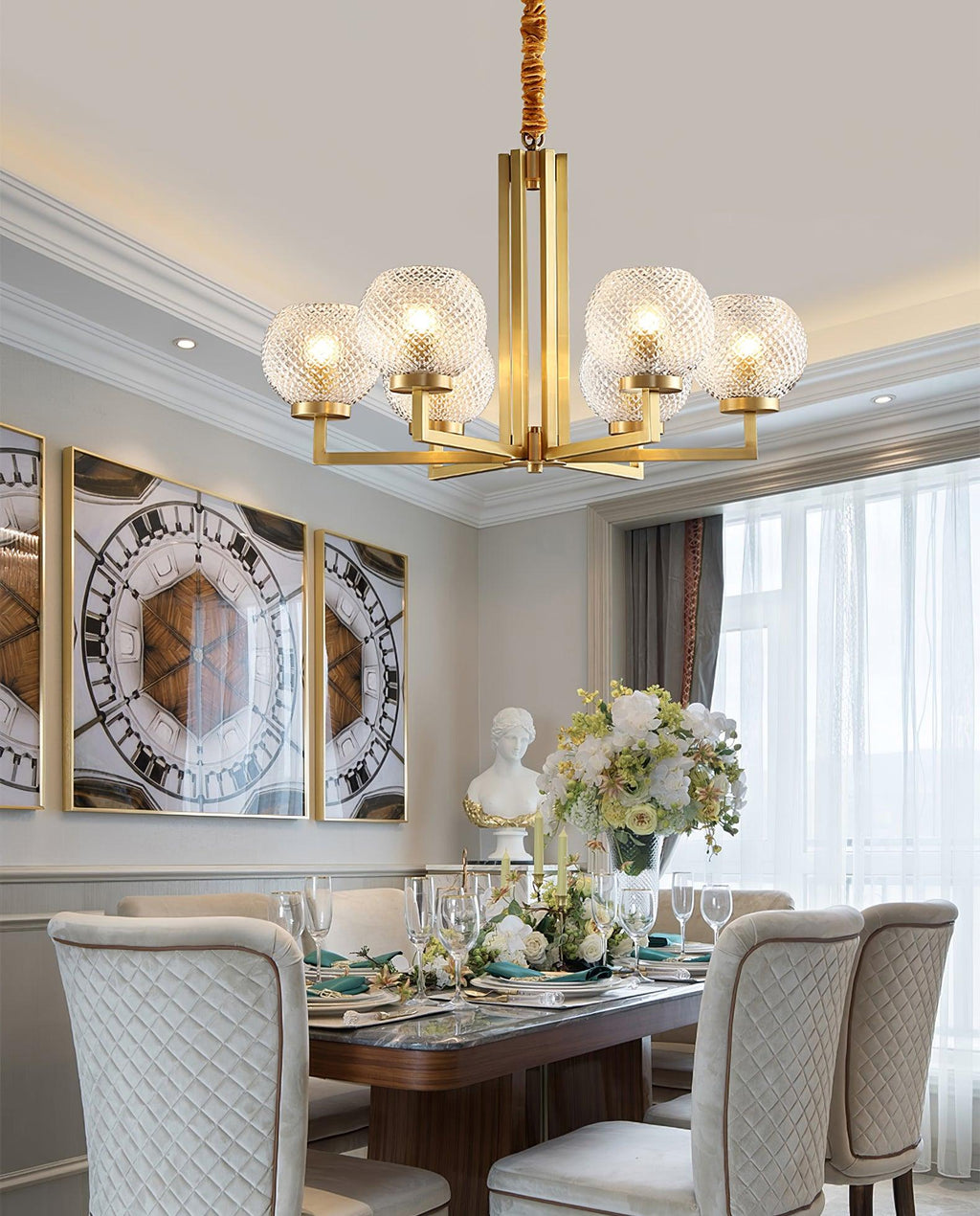 Vera Lustre en Laiton Avec Verre Cannelé - Neutralighting