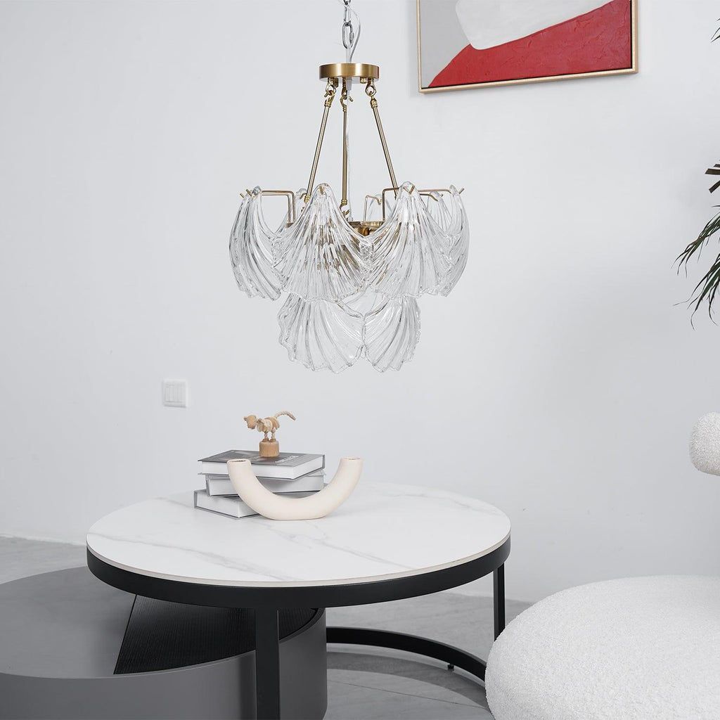 Lustra Plafonnier en Verre Ridé Shell Doré - Neutralighting