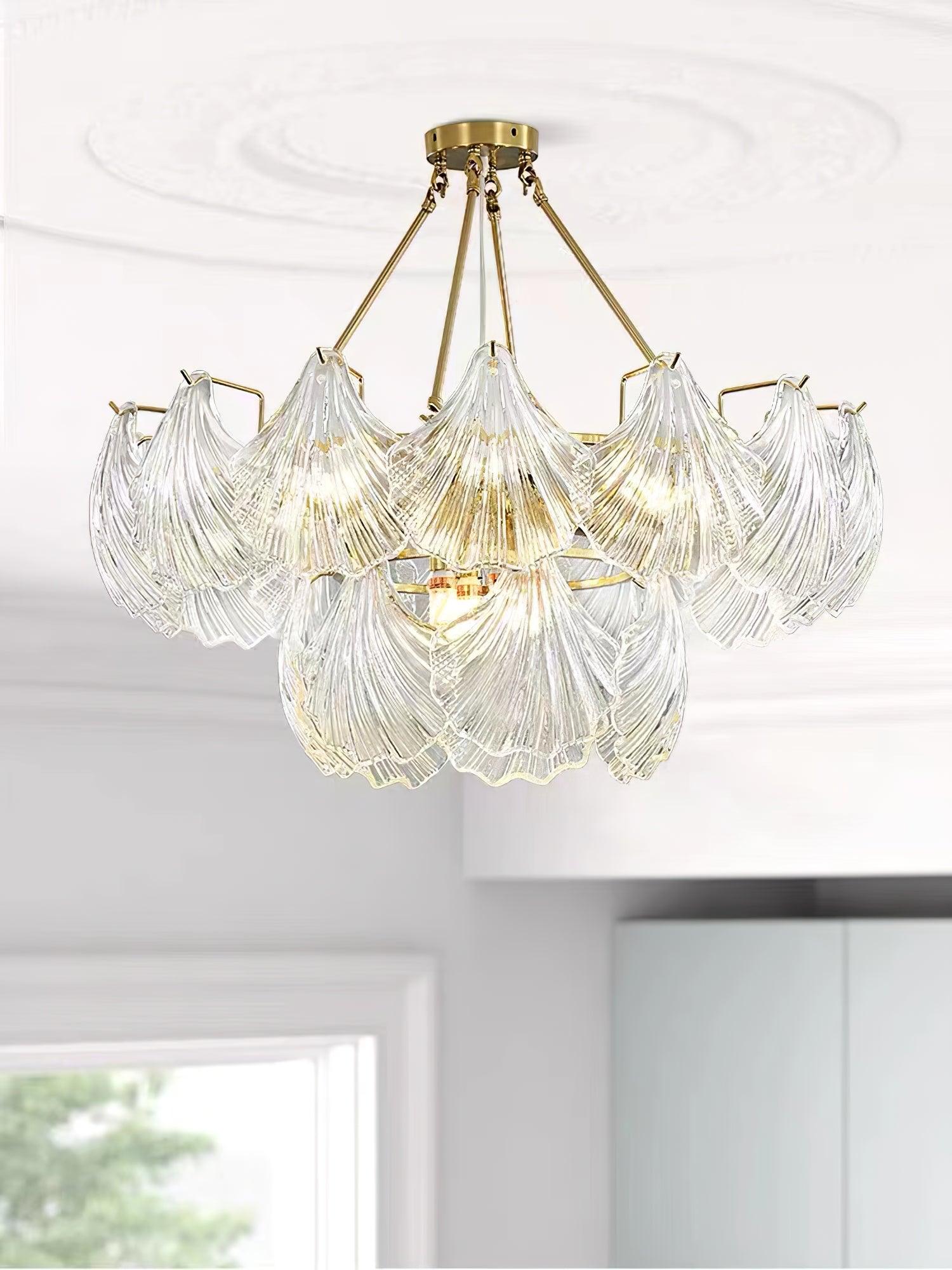 Lustra Plafonnier en Verre Ridé Shell Doré - Neutralighting