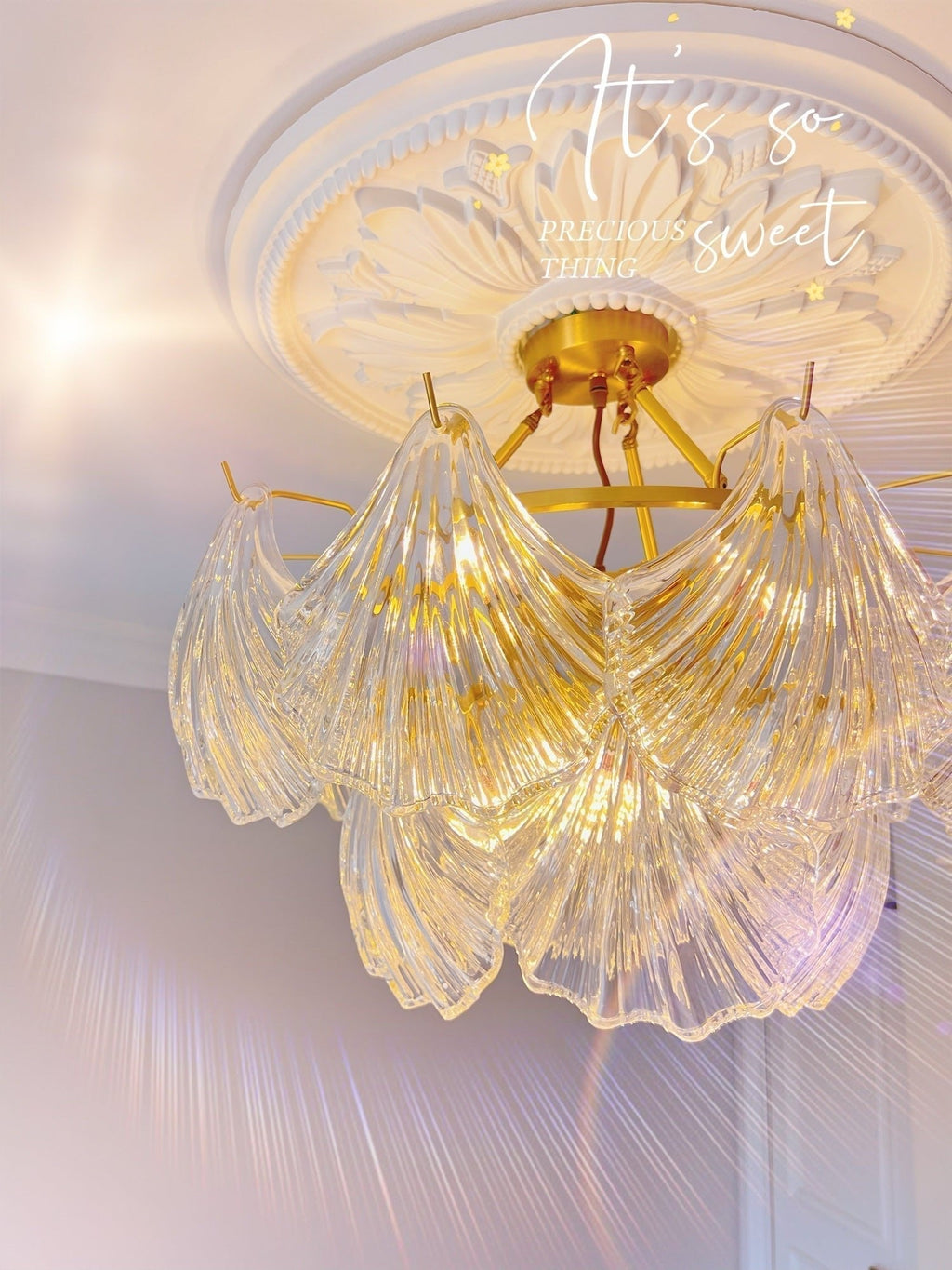 Lustra Plafonnier en Verre Ridé Shell Doré - Neutralighting