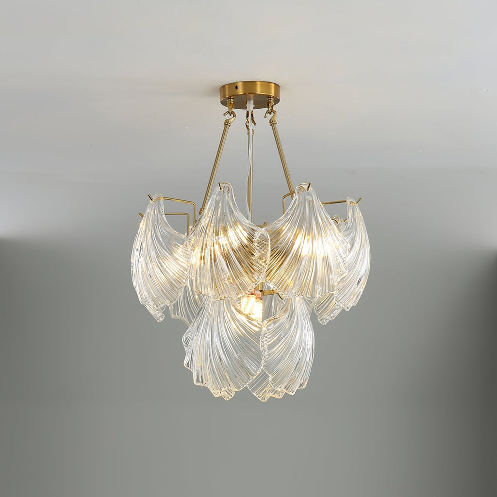 Lustra Plafonnier en Verre Ridé Shell Doré - Neutralighting
