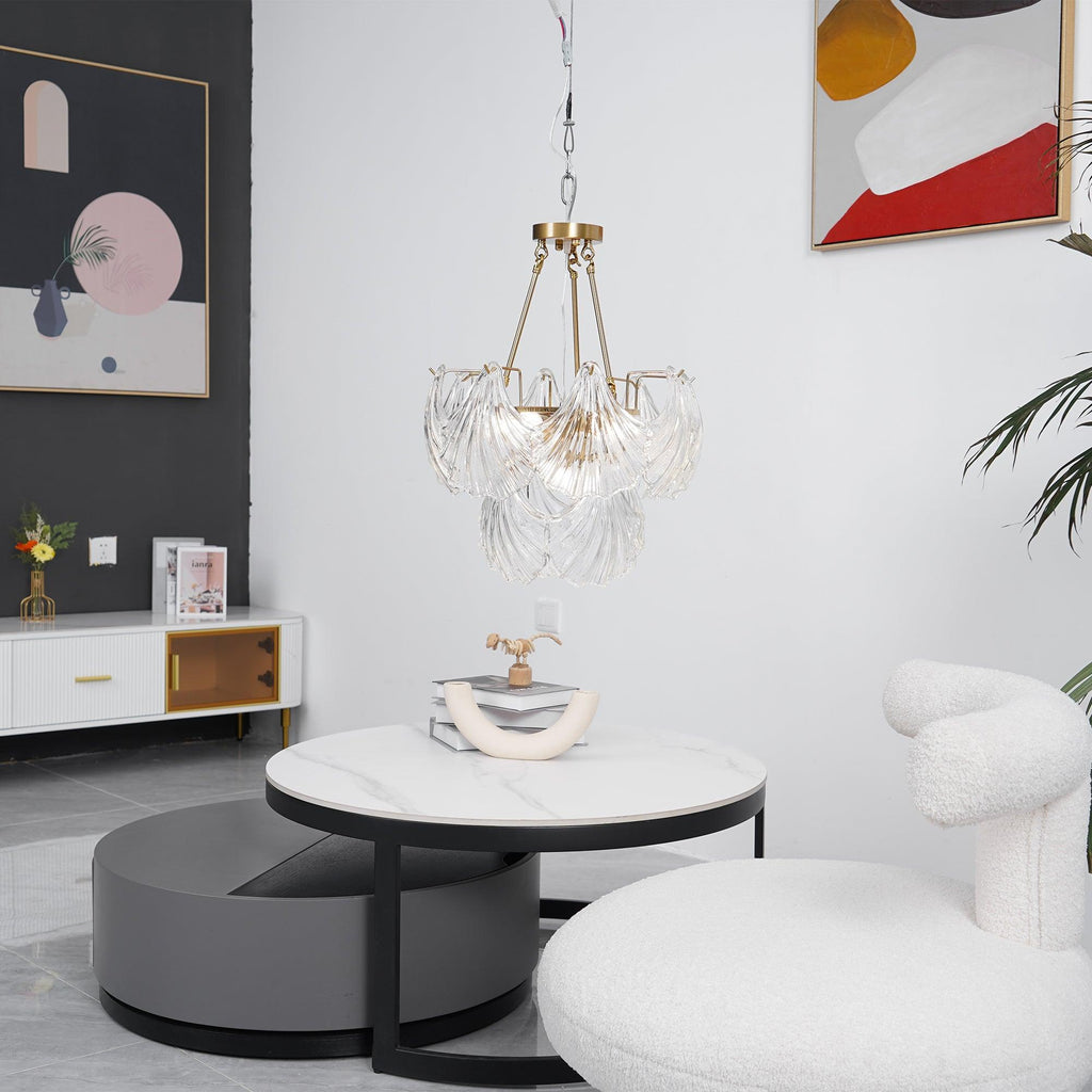 Lustra Plafonnier en Verre Ridé Shell Doré - Neutralighting