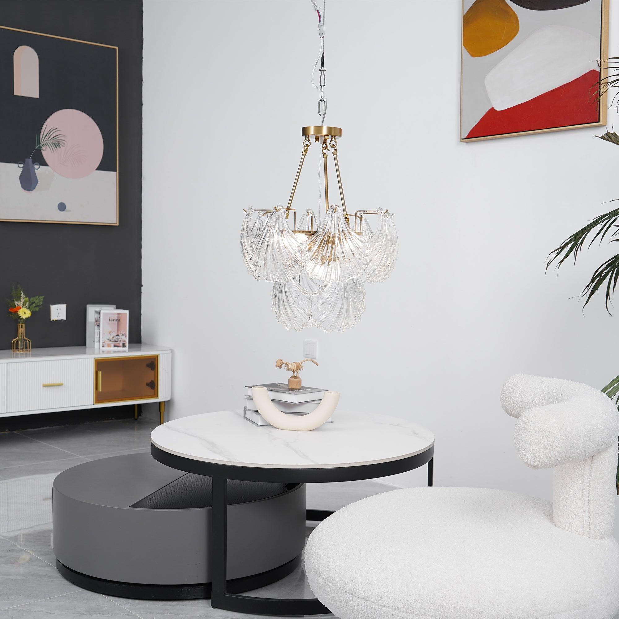 Lustra Plafonnier en Verre Ridé Shell Doré - Neutralighting