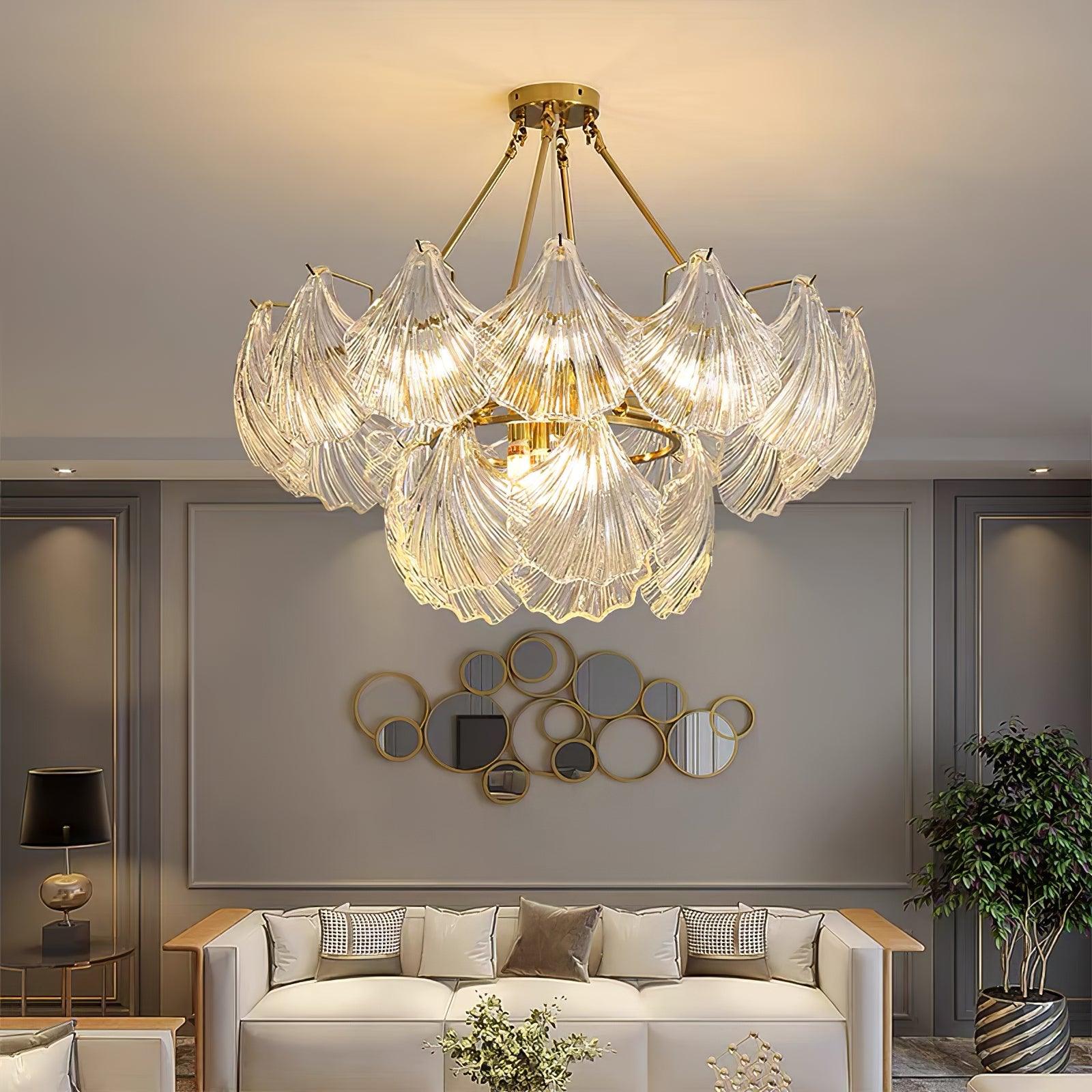 Lustra Plafonnier en Verre Ridé Shell Doré - Neutralighting