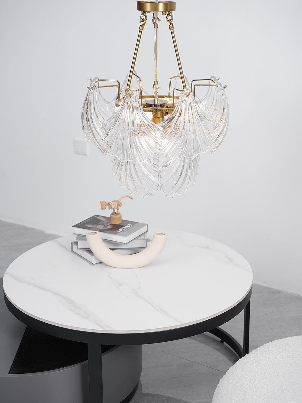Lustra Plafonnier en Verre Ridé Shell Doré - Neutralighting