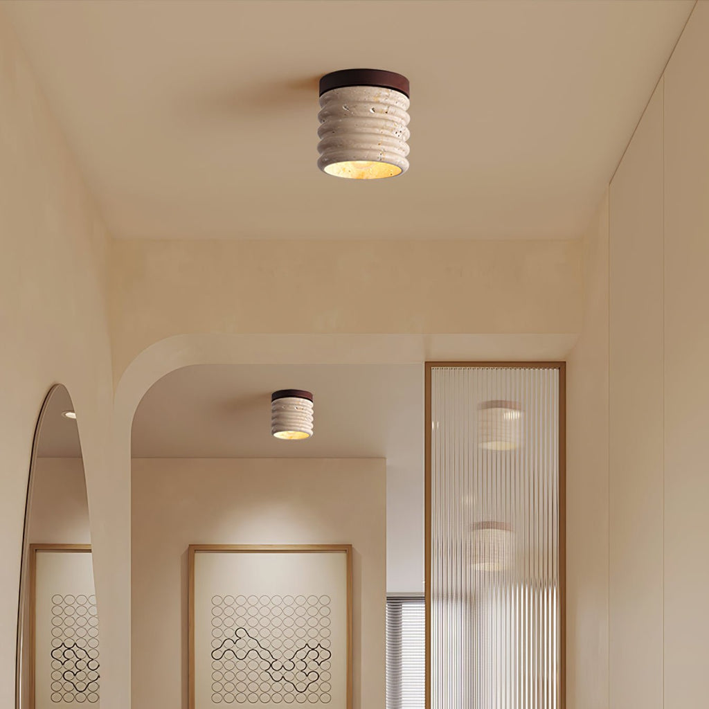 Vomaran Plafonnier Cylindre Cannelé en Travertin - Neutralighting