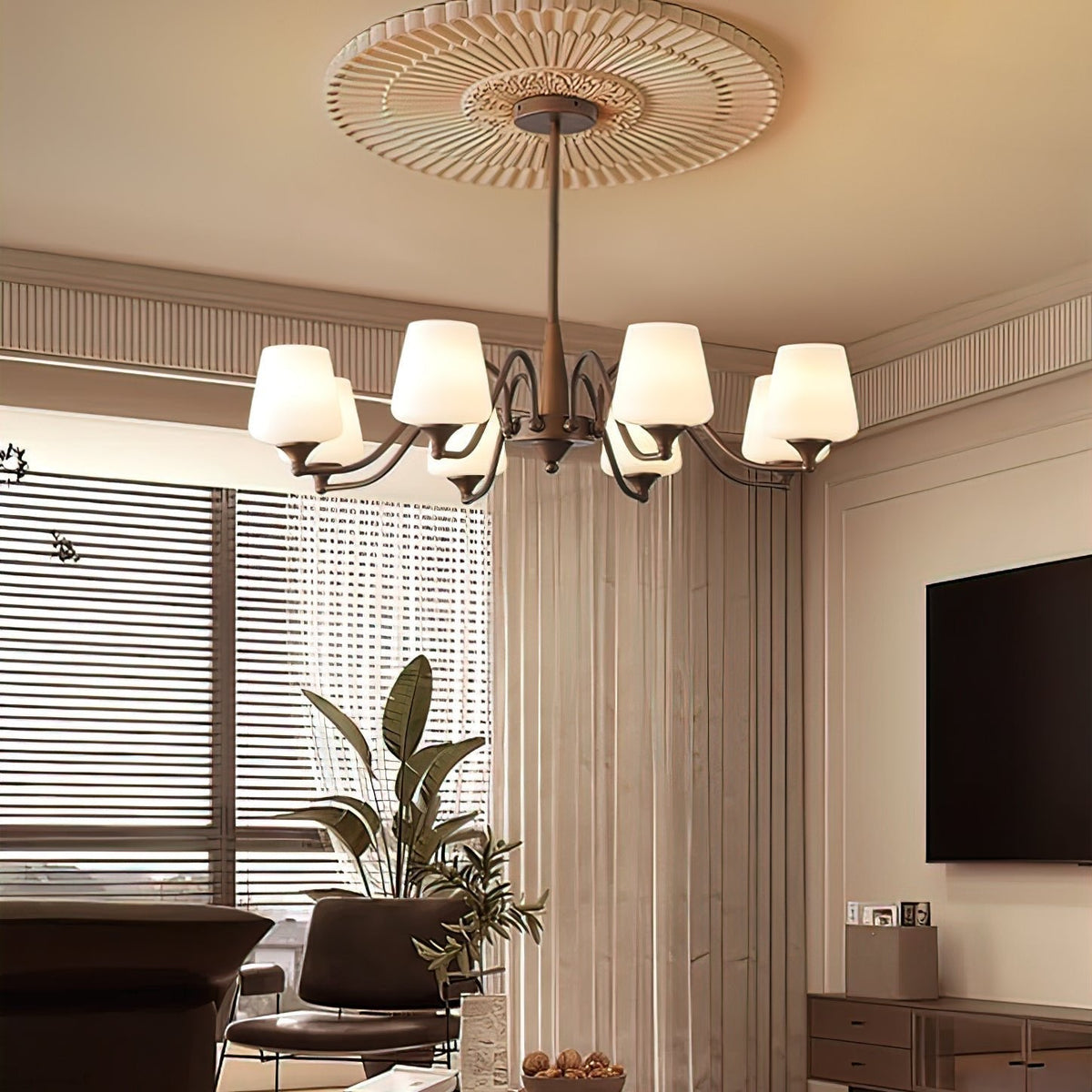 Aurora Chandelier Frosted Glass Shades - Neutralighting