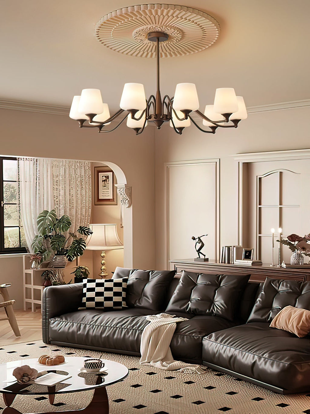 Aurora Chandelier Frosted Glass Shades - Neutralighting