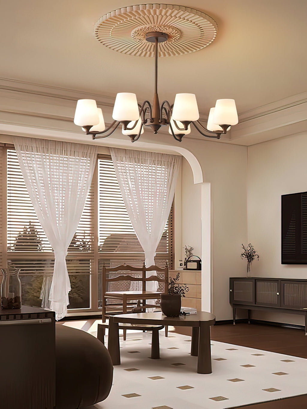 Aurora Chandelier Frosted Glass Shades - Neutralighting